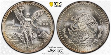 1991-Mo Onza Libertad Ag T1 - PLATA PURA MS67