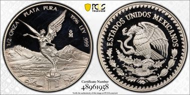 1996-Mo 1/2 oz Libertad Ag PR65DCAM