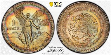 1989-Mo Onza Libertad Ag w/o Dot before 999 MS66