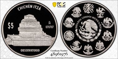 (2011)-Mo 5 Peso Chichen Itza KM-946 Observatorio PR70DCAM