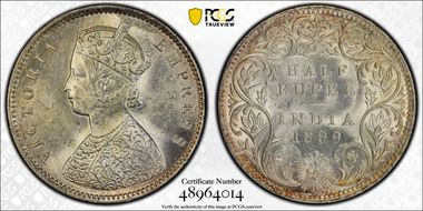 1899-B 1/2 Rup SW-6.242 Prid-307 Incuse, inverted B MS62