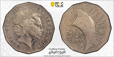 2000 50C Millennium Incuse Flag AU50