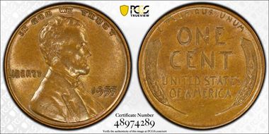 1955 1C Doubled Die Obverse AU58BN