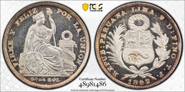 1892-TF 1/5 Sol MS64+ PL