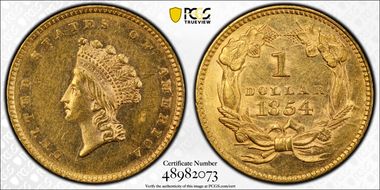 1854 G$1 Type 2 AU58