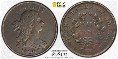 1806 1/2C Large 6, Stems VF35BN
