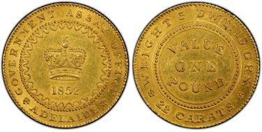 1852 £1 KM-1 Adelaide Type-1B Coarse Edge Reeding MS61