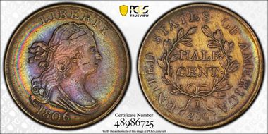 1806 1/2C Small 6, No Stems N1BN