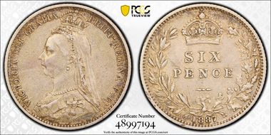 1887 6D S-3929 Value Rev XF45