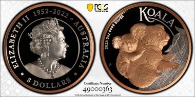 2023-P $8 Koala High Relief Ag 5oz Selective Pink-Gilt PR70DCAM