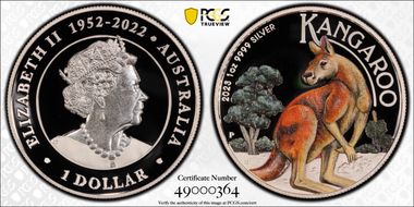 2023-P $1 Kangaroo Colorized Ag High Relief PR70DCAM