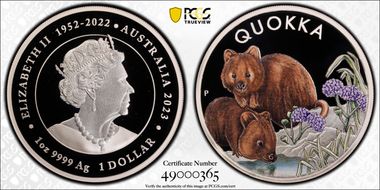 2023-P $1 Quokka 1oz Ag Colorized PR70DCAM