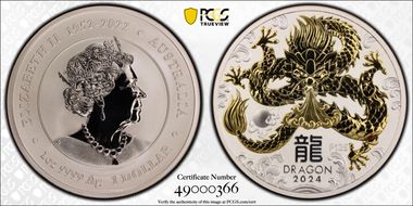 2024-P125 $1 Year of the Dragon Ag Selective Gilt MS70