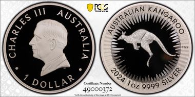 2024-P125 $1 Kangaroo King Charles III  First Issue First Strike PR69DCAM