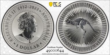 2023-P $1 Kangaroo Ag QE II Reign 1952-2022 MS70