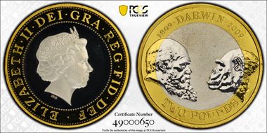 2009 £2 S-K25 Charles Darwin Ag Pft PR69DCAM