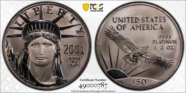 2001 $50 Statue of Liberty MS70