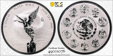 2018-Mo 5 Onza Libertad Ag Rev PR PR69