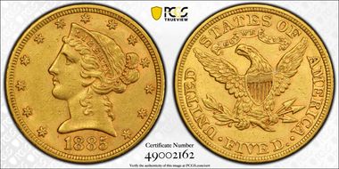 1885 $5 AU53