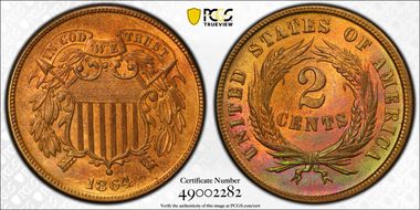 1864 2C Large Motto MS66RB