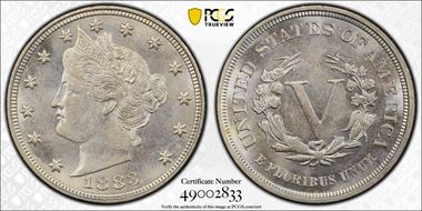 1883 5C No CENTS MS65