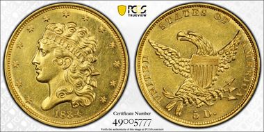 1834 $5 Classic Head, Plain 4 N1