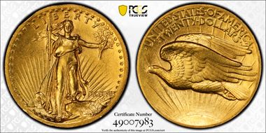 1907 $20 High Relief, Wire Edge AU55