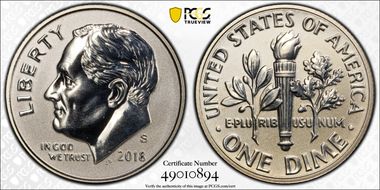 2018-S 10C Reverse Proof Silver 50th Anniversary Set PR69