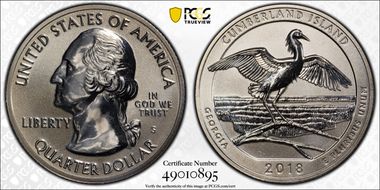 2018-S 25C Cumberland Is. NP-Silver Rev PR 50th Anniversary Set PR68