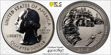 2018-S 25C Apostle Islands NP-Silver Rev PR 50th Anniversary Set PR68
