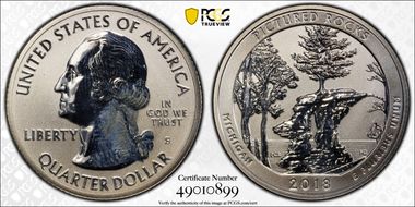 2018-S 25C Pictured Rocks NP-Silver Rev PR 50th Anniversary Set PR66