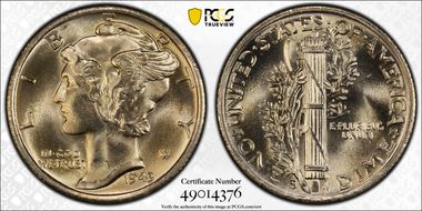 1943-S 10C Trumpet Tail MM FS-511 MS67FB