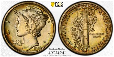 1943-D 10C RPM, FS-501 MS68FB