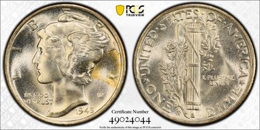 1945-S 10C Inverted S, FS-504 MS66+