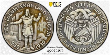 1930 5 Kr X-2 1000 Years Althing Ag Matte MS64