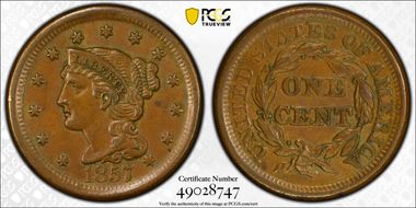 1857 1C Large Date AU55BN