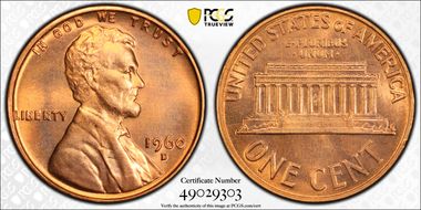 1960-D 1C Small Date MS67+ RD