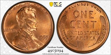 1955 1C Doubled Die Obverse MS65RD