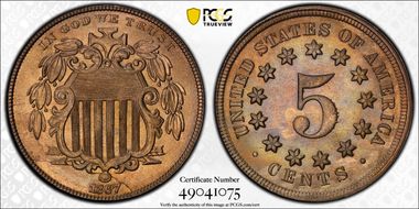 1867 5C No Rays MS65