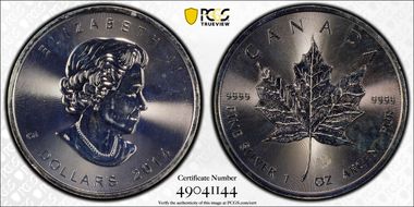 2014 $5 Maple Leaf/Ag MS64