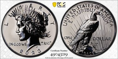 2023-S $1 Peace Dollar Rev PR Two-Coin Reverse Proof Set PR70