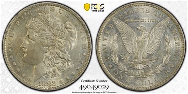 1882-O/S $1 VAM 4, O/S Recessed AU53