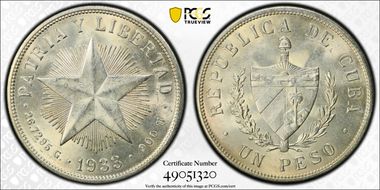 1933 Peso KM-15.2  Ag MS62