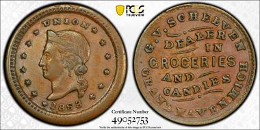 1863 Token F-360C-1a, G.V. Schelven AU58BN