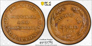 1861 Token F-370H-1b Brass PE J.W. Peirce MS62
