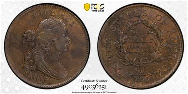 1805 1/2C C-1, No Stems AU58BN