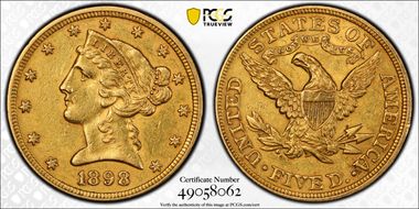 1898 $5 AU53