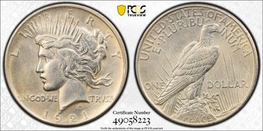 1921 $1 High Relief, Peace N1