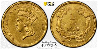 1856 G$1 Slanted 5 AU53