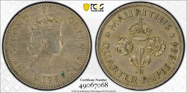 1964 1/4 Rup AU55